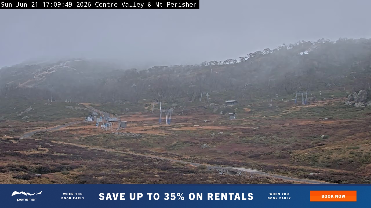 Perisher Centre Valley and Mt Perisher snow cam captured at 21 June 2026 at 5:11 pm AEST