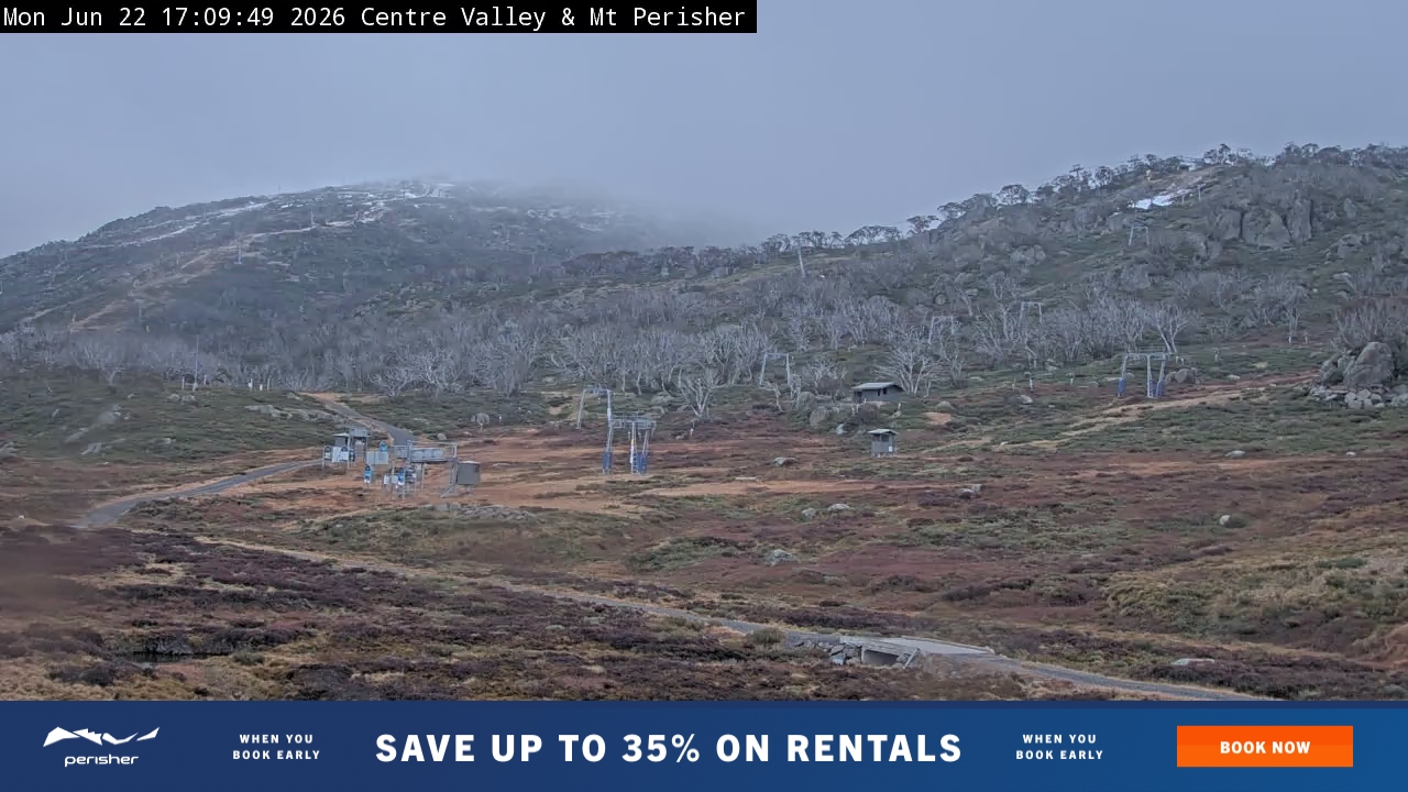 Perisher Centre Valley and Mt Perisher snow cam captured at 22 June 2026 at 5:12 pm AEST