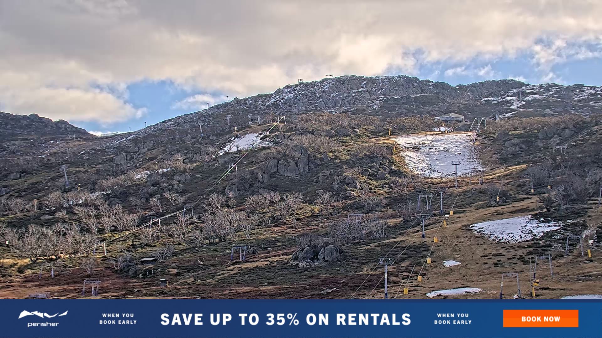 Perisher Centre Valley and Mt Perisher snow cam captured at 25 June 2026 at 2:30 pm AEST