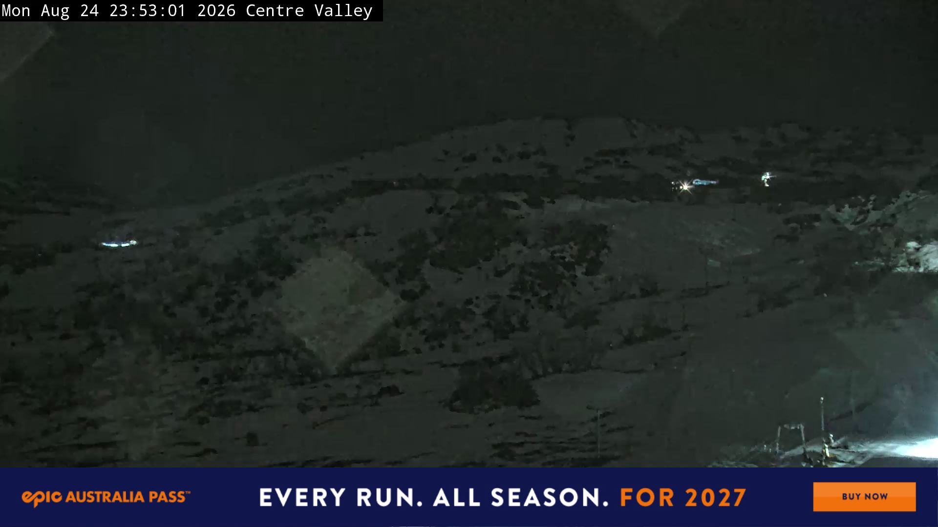 Perisher Centre Valley and Mt Perisher snow cam captured at 24 August 2026 at 11:54 pm AEST