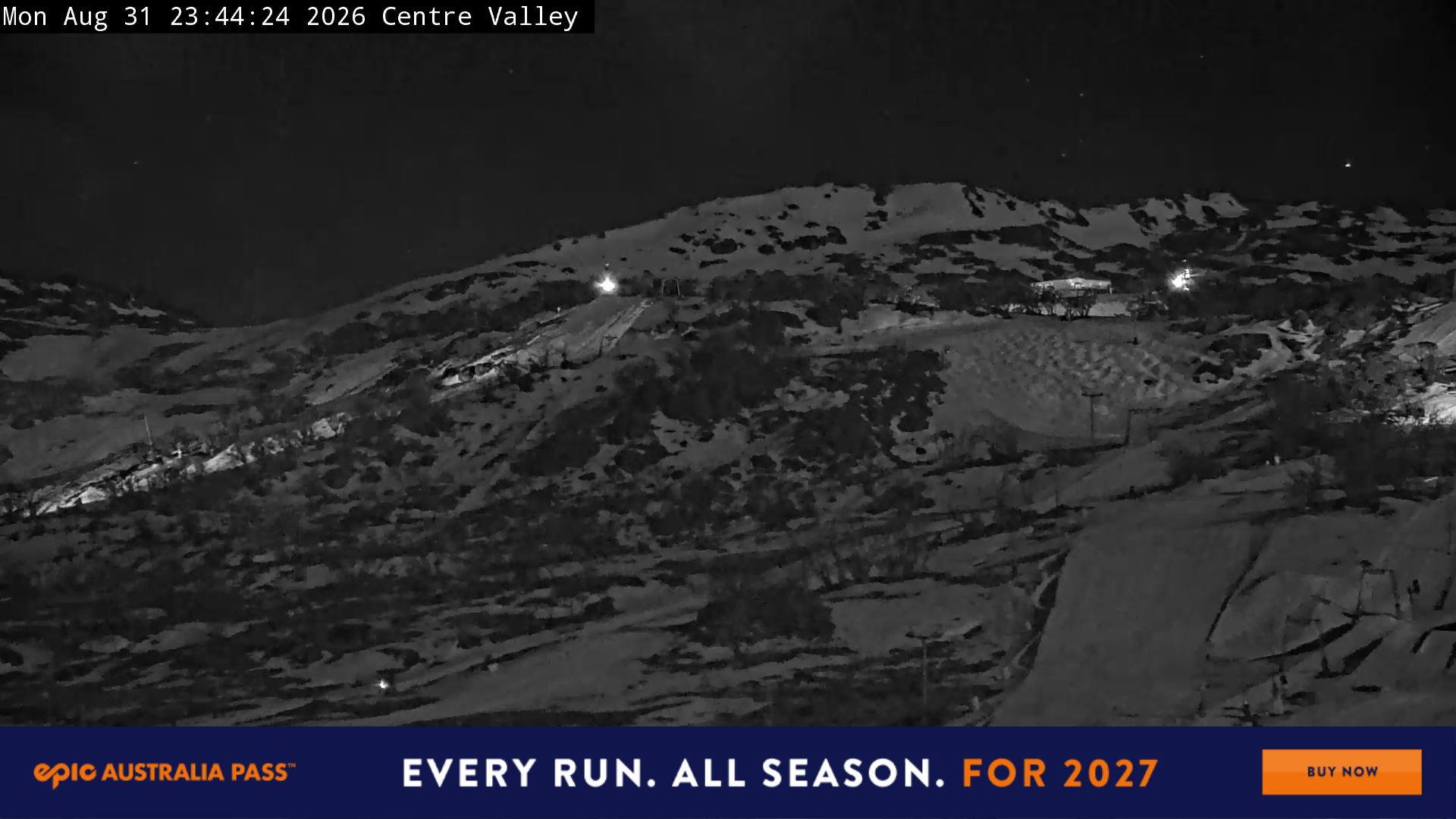 Perisher Centre Valley and Mt Perisher snow cam captured at 31 August 2026 at 11:50 pm AEST