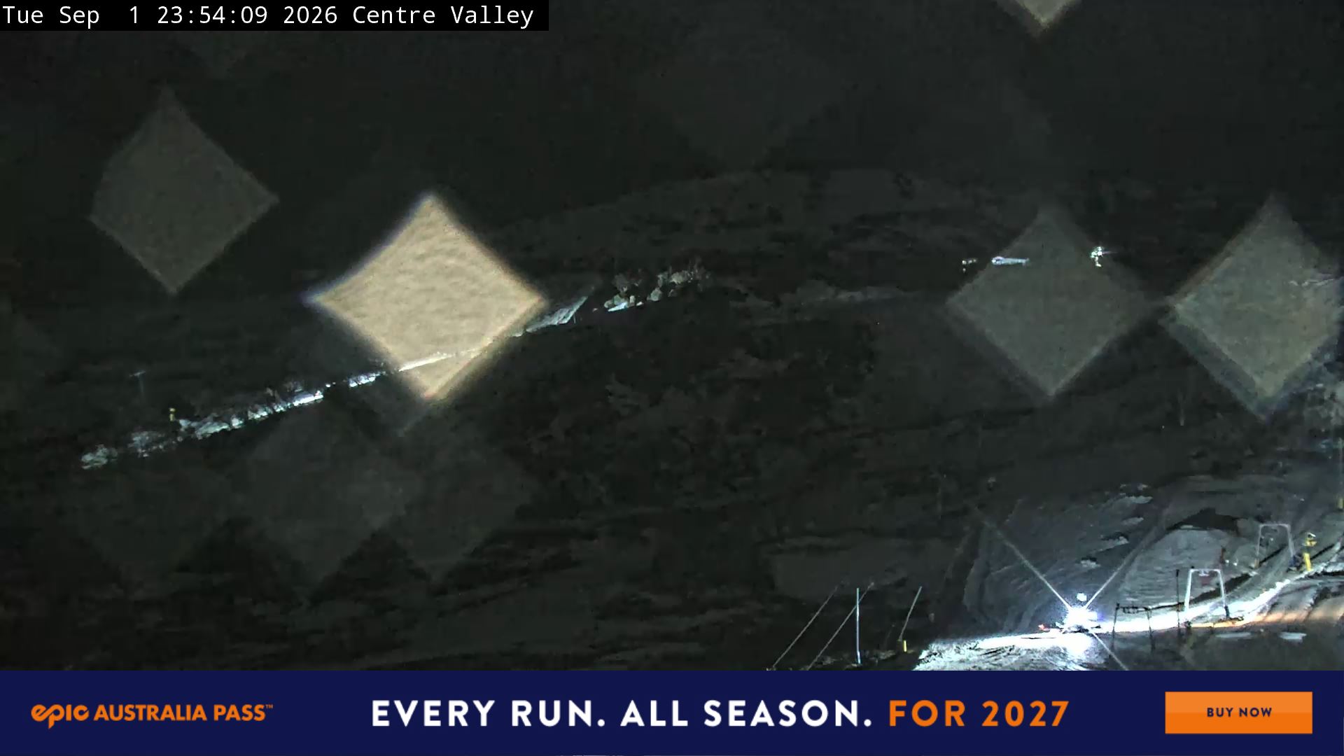 Perisher Centre Valley and Mt Perisher snow cam captured at 1 September 2026 at 11:55 pm AEST