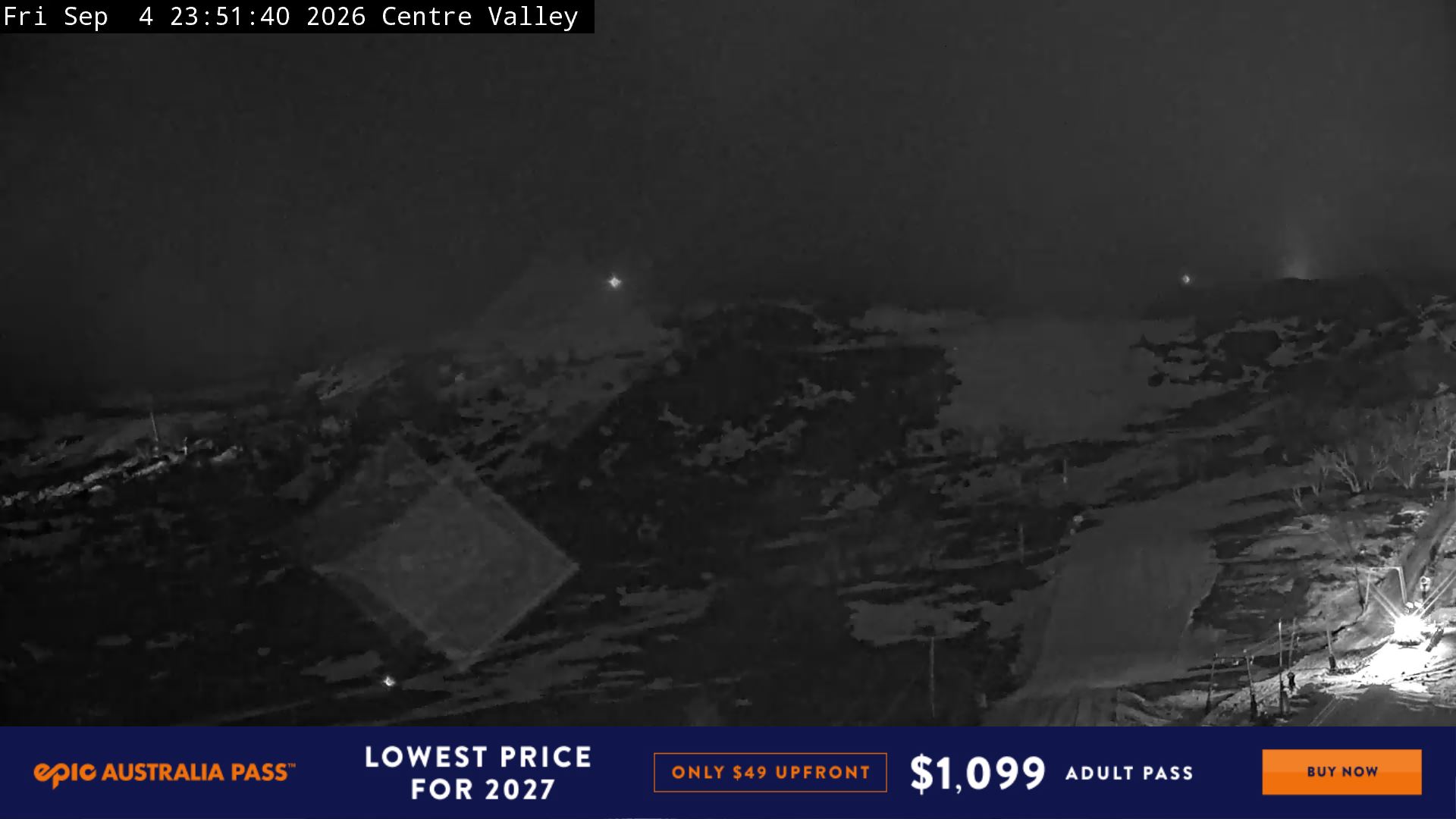Perisher Centre Valley and Mt Perisher snow cam captured at 4 September 2026 at 11:55 pm AEST