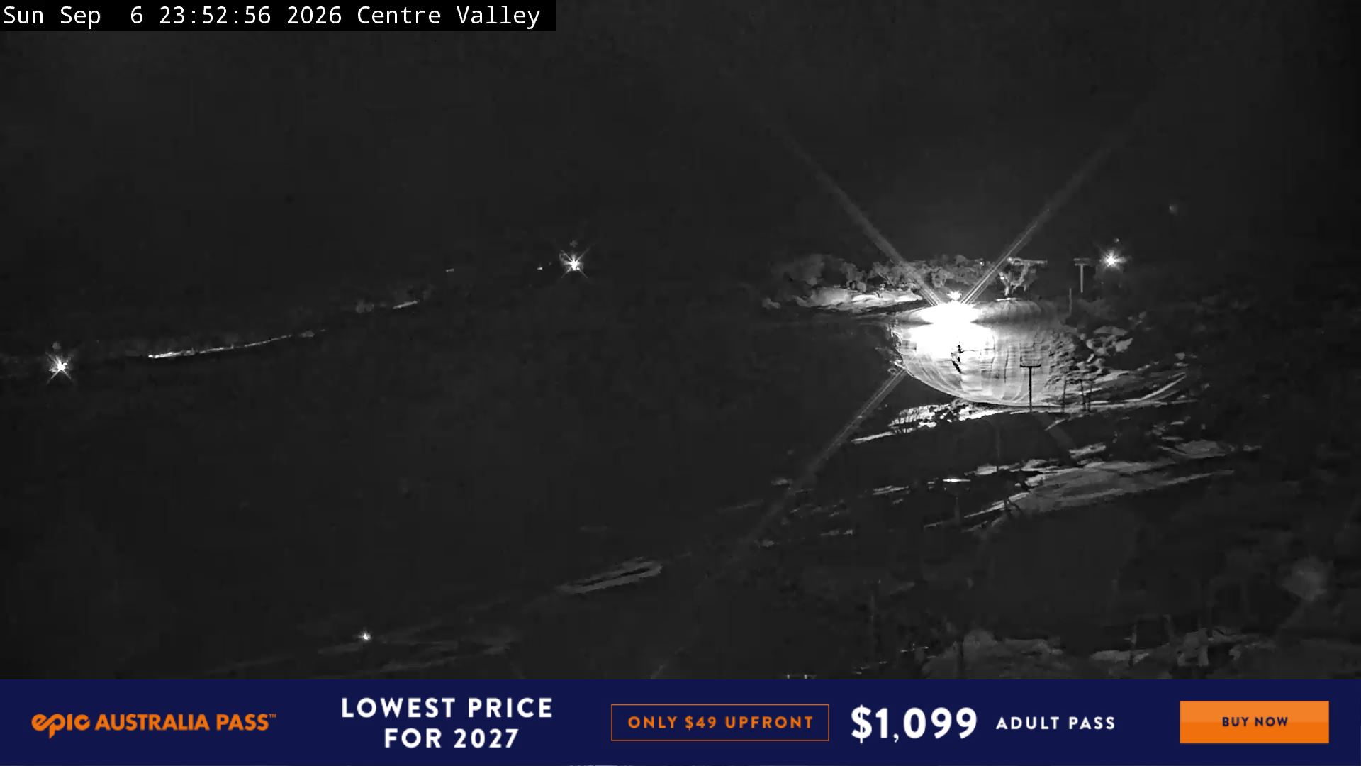 Perisher Centre Valley and Mt Perisher snow cam captured at 6 September 2026 at 11:58 pm AEST