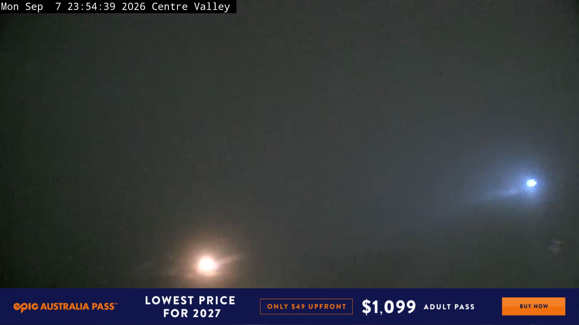 Perisher Centre Valley and Mt Perisher snow cam captured at 7 September 2026 at 11:57 pm AEST
