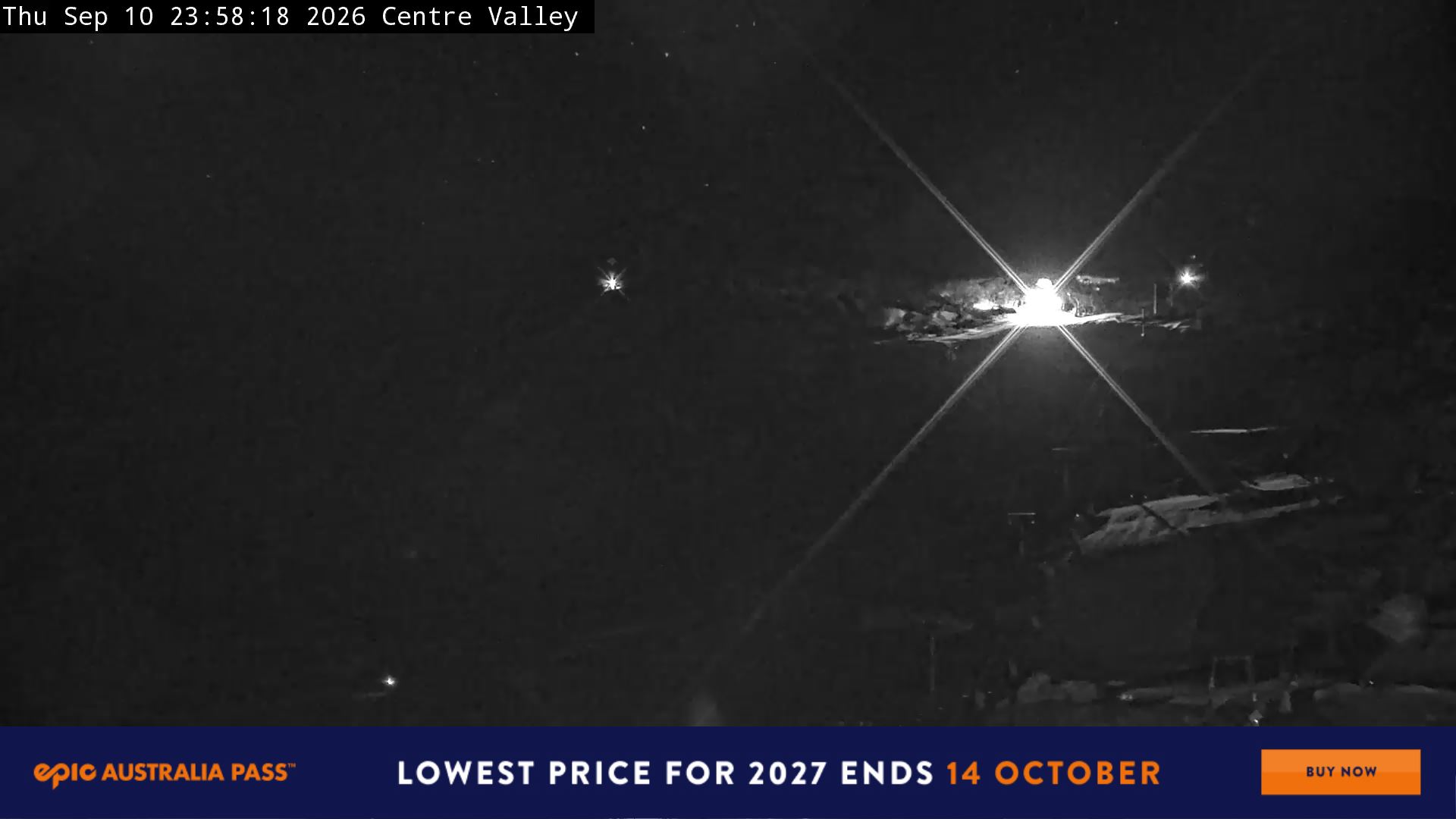 Perisher Centre Valley and Mt Perisher snow cam captured at 10 September 2026 at 11:58 pm AEST