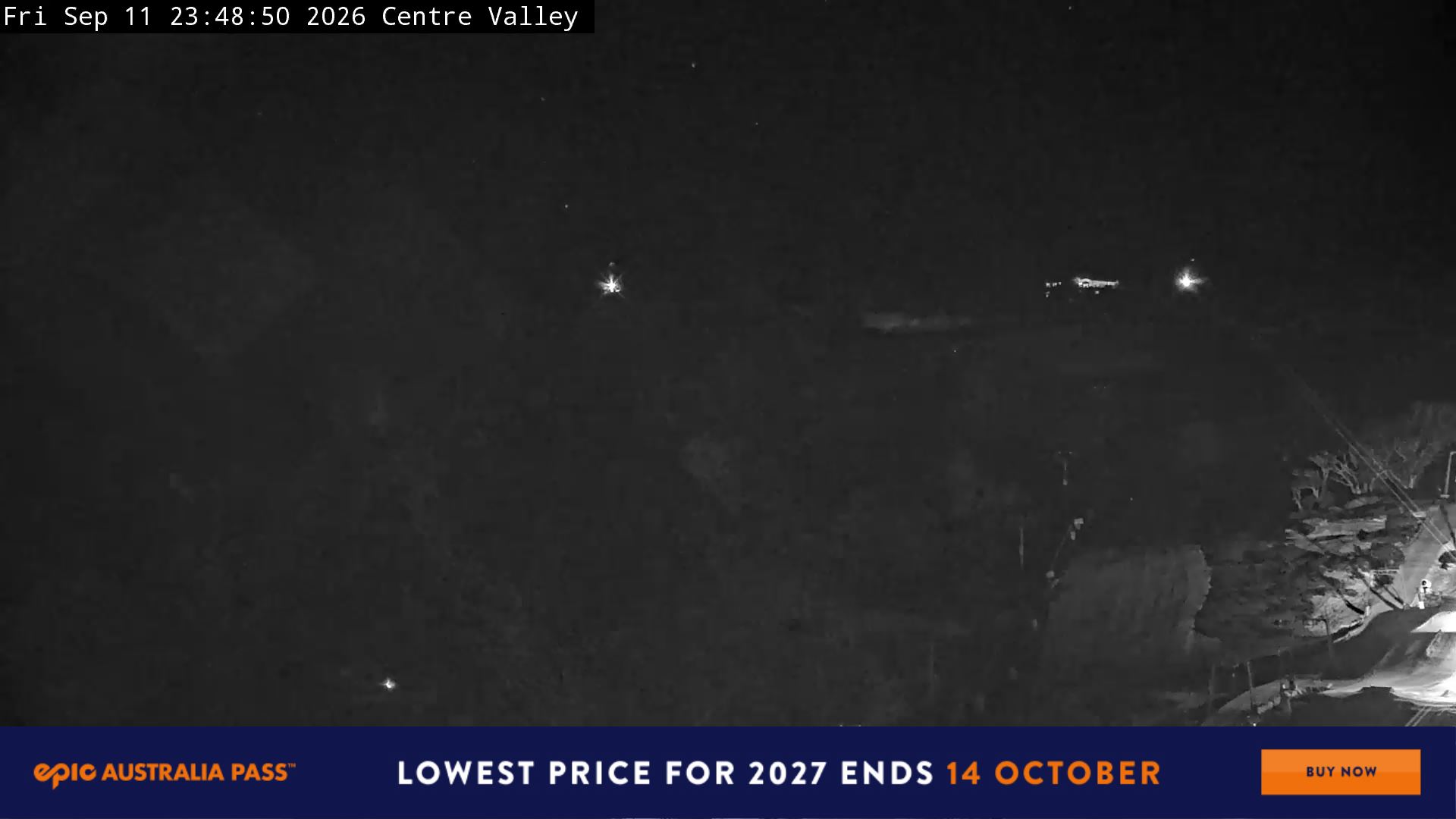 Perisher Centre Valley and Mt Perisher snow cam captured at 11 September 2026 at 11:51 pm AEST