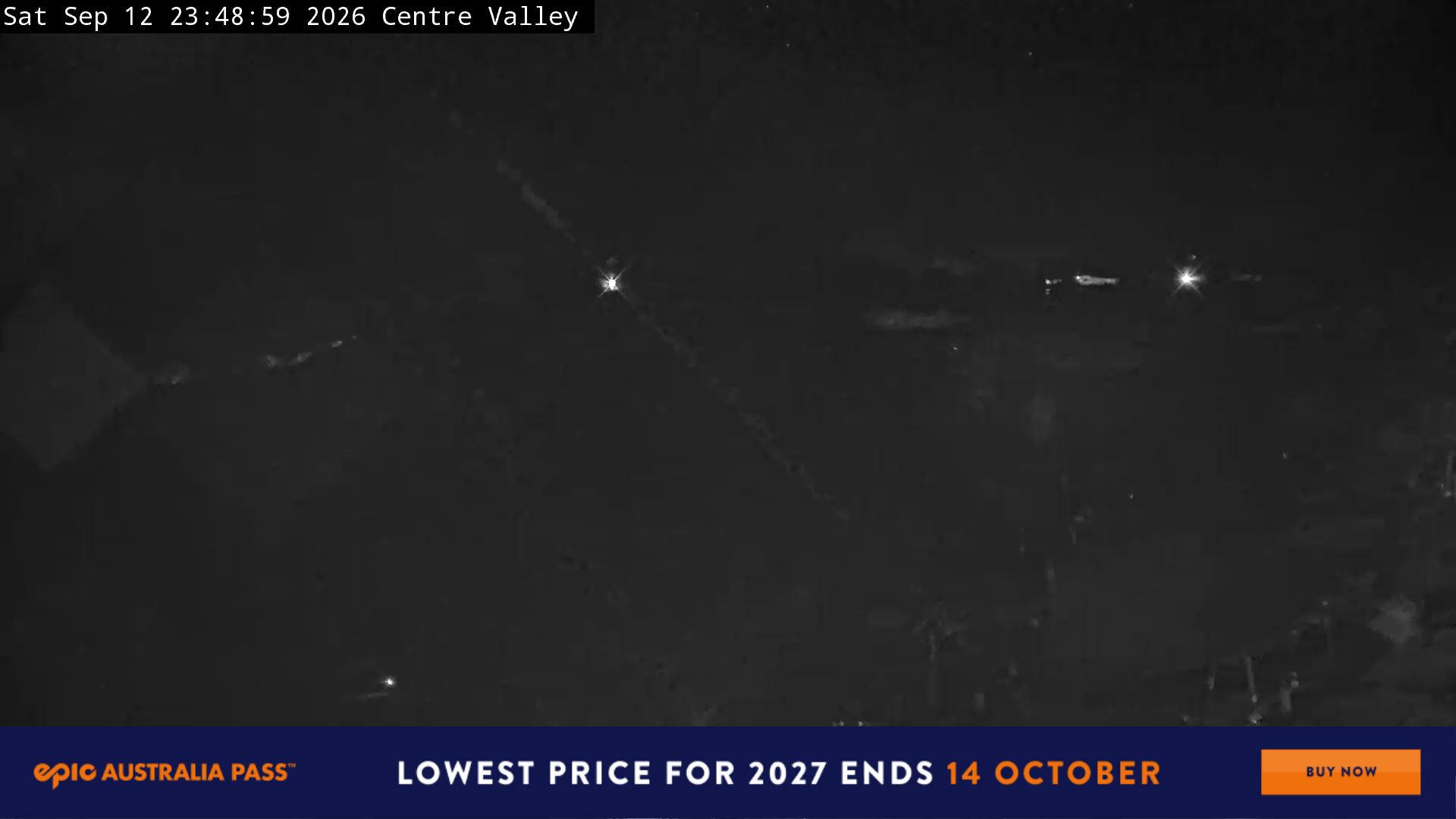 Perisher Centre Valley and Mt Perisher snow cam captured at 12 September 2026 at 11:54 pm AEST