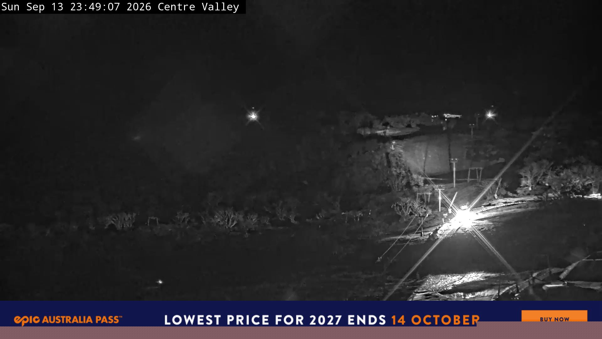 Perisher Centre Valley and Mt Perisher snow cam captured at 13 September 2026 at 11:49 pm AEST