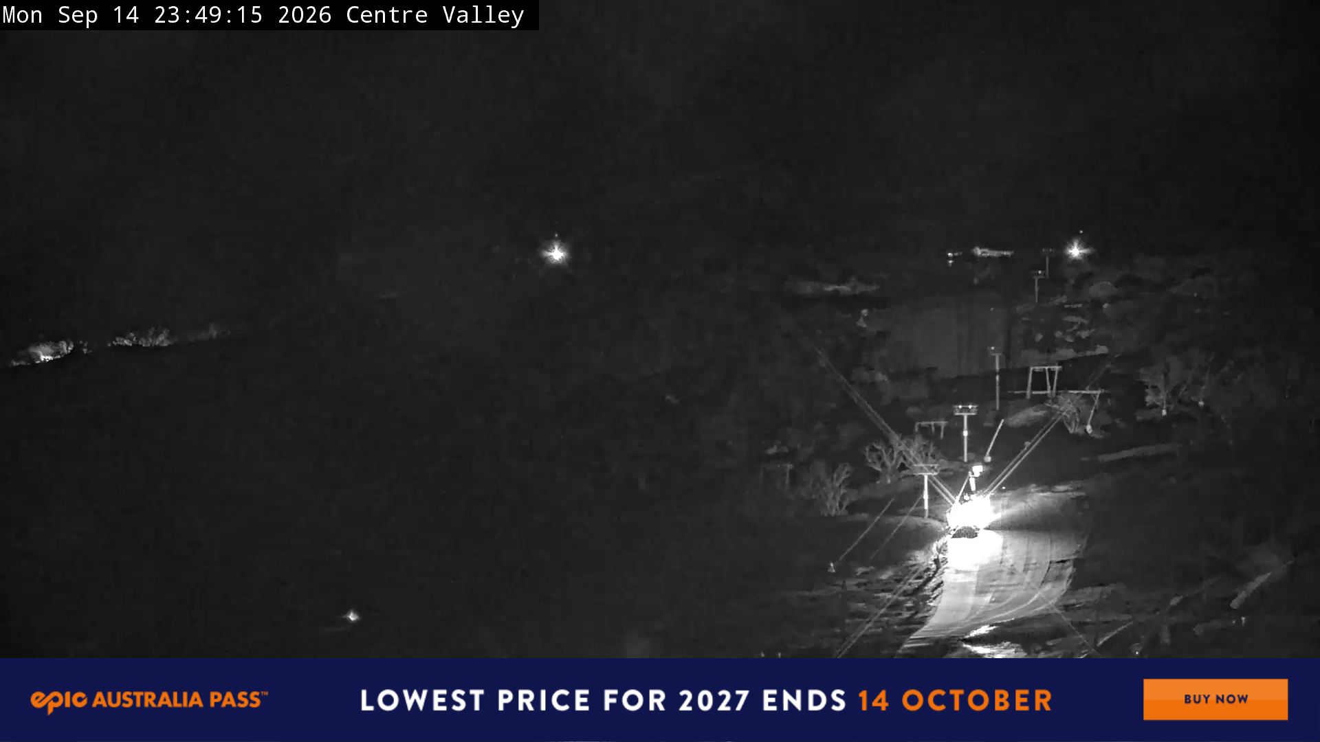 Perisher Centre Valley and Mt Perisher snow cam captured at 14 September 2026 at 11:54 pm AEST