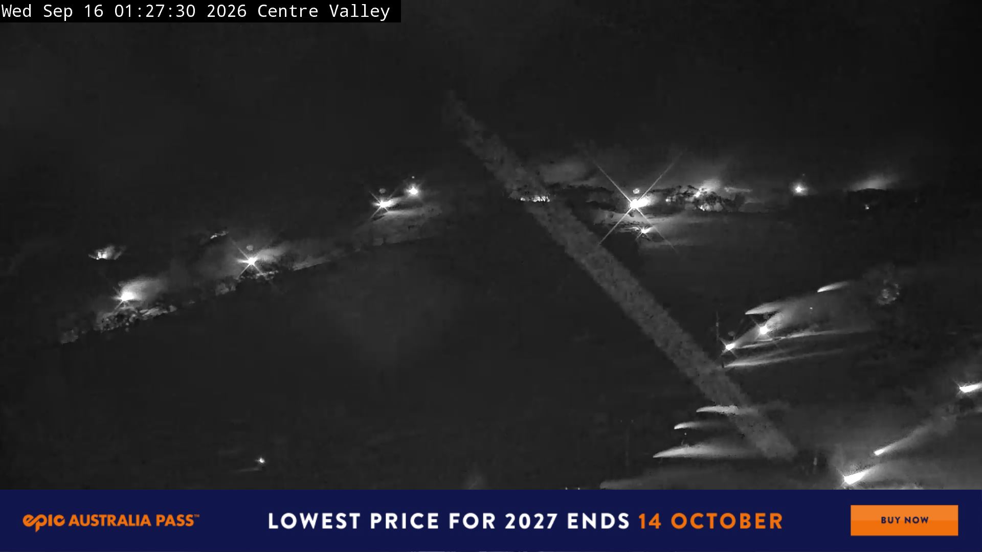 Perisher Centre Valley and Mt Perisher snow cam captured at 16 September 2026 at 1:34 am AEST