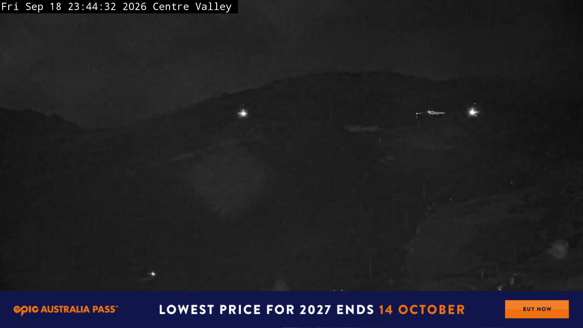 Perisher Centre Valley and Mt Perisher snow cam captured at 18 September 2026 at 11:49 pm AEST