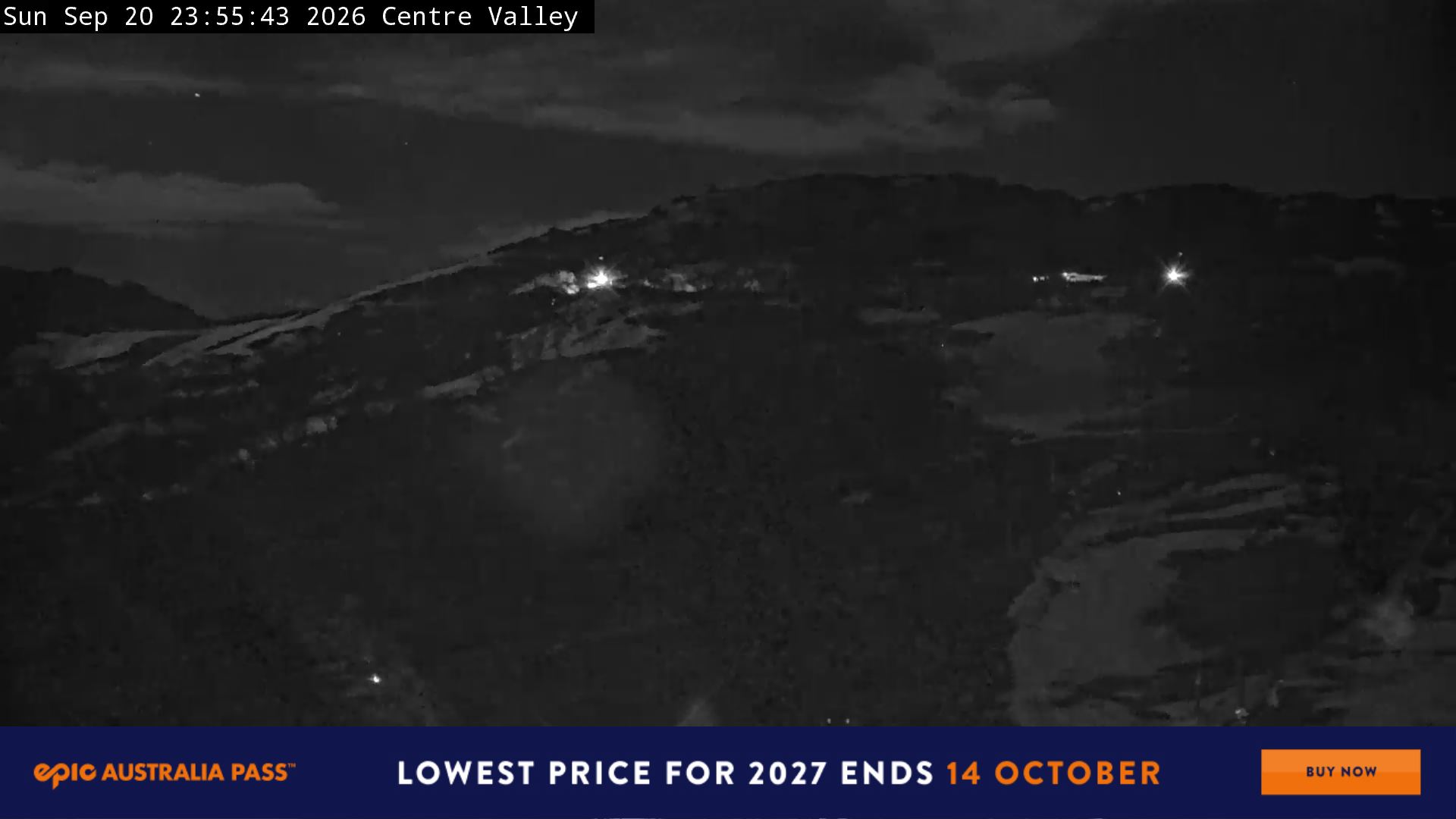 Perisher Centre Valley and Mt Perisher snow cam captured at 20 September 2026 at 11:55 pm AEST