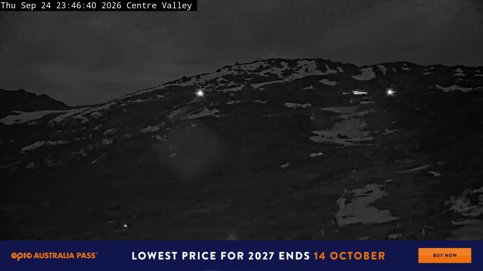 Perisher Centre Valley and Mt Perisher snow cam captured at 24 September 2026 at 11:49 pm AEST