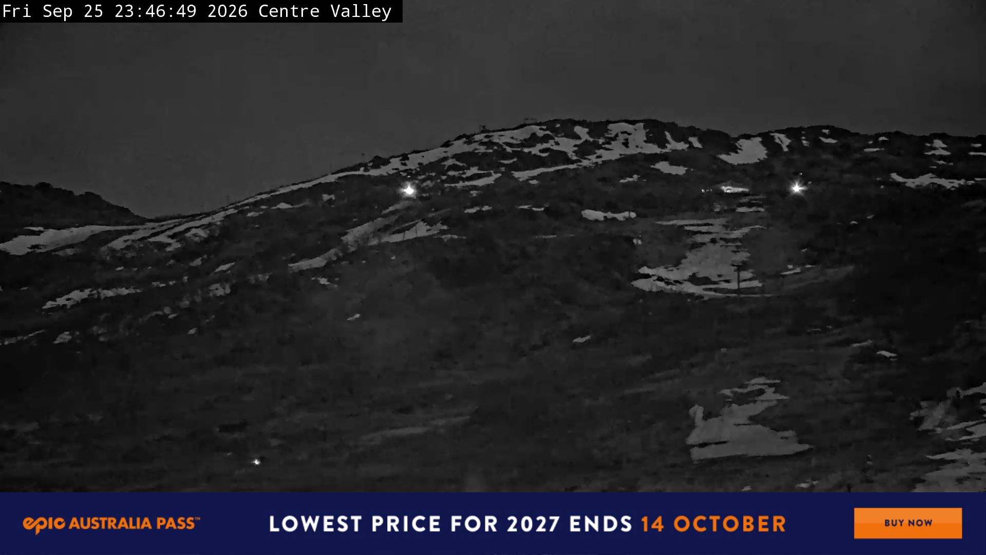 Perisher Centre Valley and Mt Perisher snow cam captured at 25 September 2026 at 11:51 pm AEST