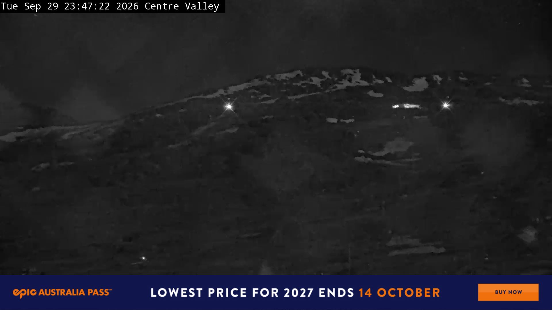 Perisher Centre Valley and Mt Perisher snow cam captured at 29 September 2026 at 11:48 pm AEST