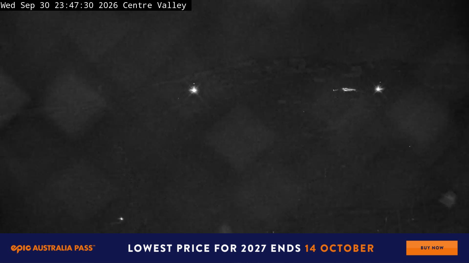 Perisher Centre Valley and Mt Perisher snow cam captured at 30 September 2026 at 11:54 pm AEST