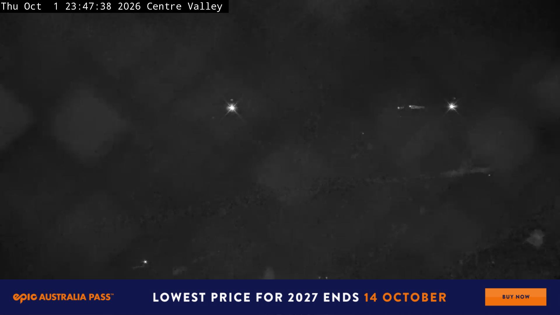Perisher Centre Valley and Mt Perisher snow cam captured at 1 October 2026 at 11:52 pm AEST