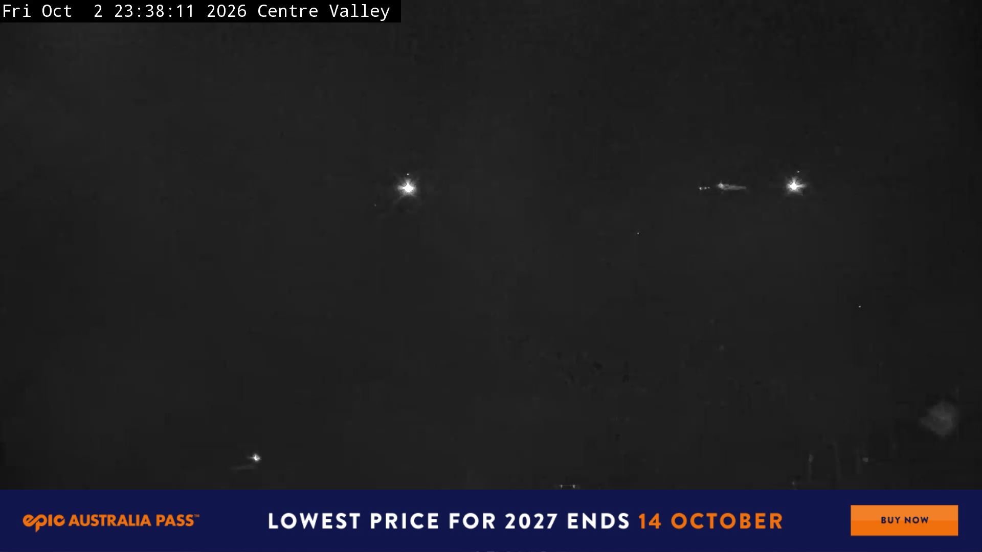 Perisher Centre Valley and Mt Perisher snow cam captured at 2 October 2026 at 11:45 pm AEST