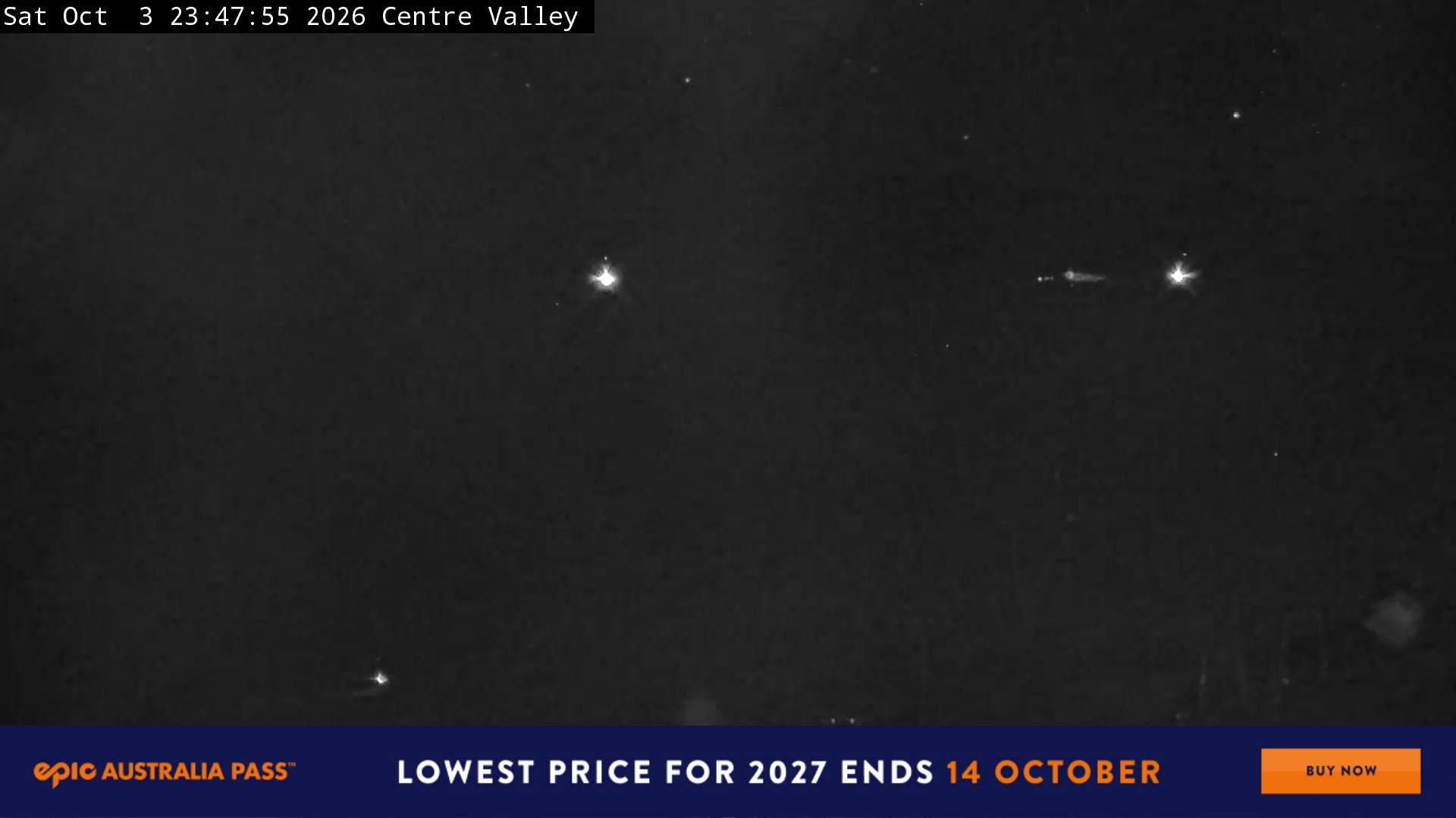 Perisher Centre Valley and Mt Perisher snow cam captured at 3 October 2026 at 11:52 pm AEST