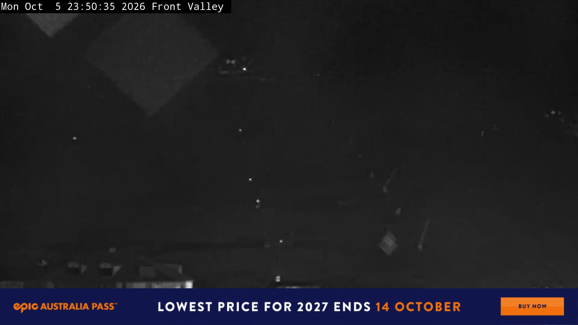 Perisher Centre Valley and Mt Perisher snow cam captured at 5 October 2026 at 11:55 pm AEDT
