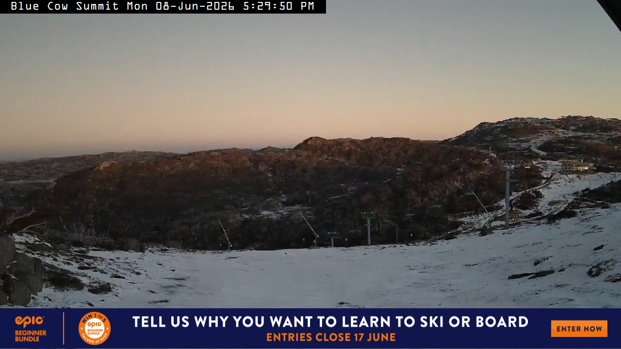 Perisher Blue Cow Summit snow cam captured at 8 June 2026 at 6:22 pm AEST