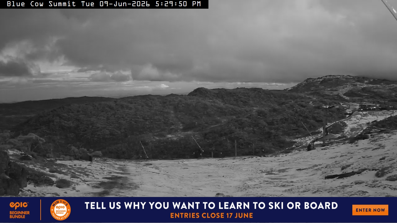 Perisher Blue Cow Summit snow cam captured at 9 June 2026 at 5:34 pm AEST
