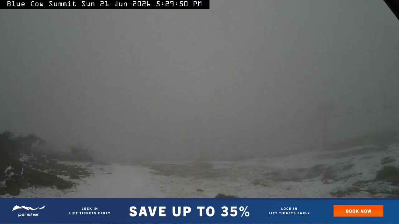 Perisher Blue Cow Summit snow cam captured at 21 June 2026 at 5:35 pm AEST