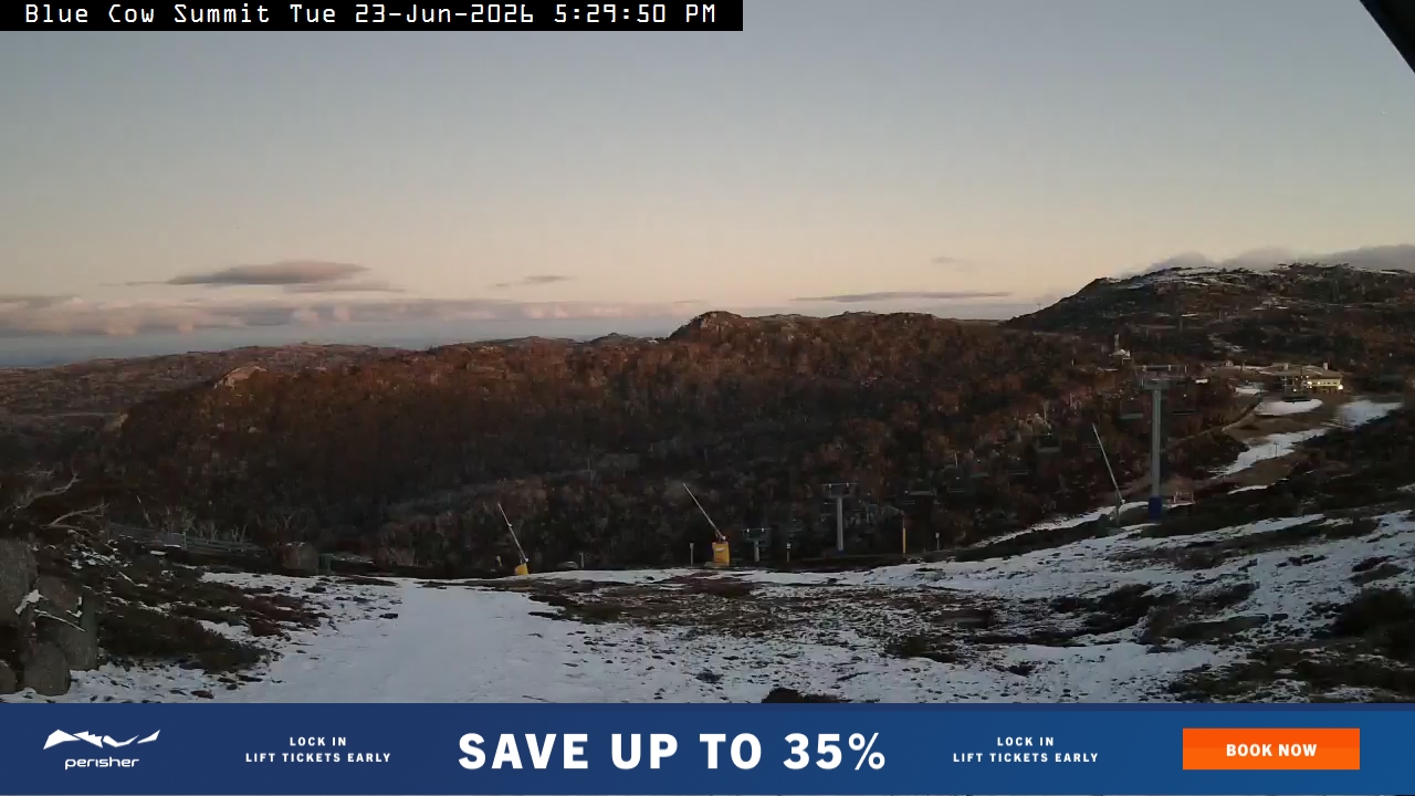 Perisher Blue Cow Summit snow cam captured at 23 June 2026 at 5:34 pm AEST