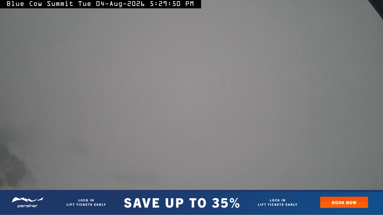 Perisher Blue Cow Summit snow cam captured at 4 August 2026 at 5:32 pm AEST