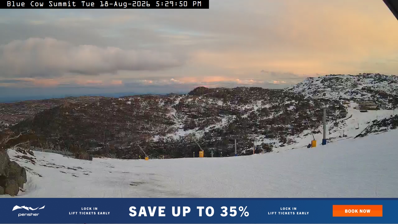 Perisher Blue Cow Summit snow cam captured at 18 August 2026 at 5:32 pm AEST