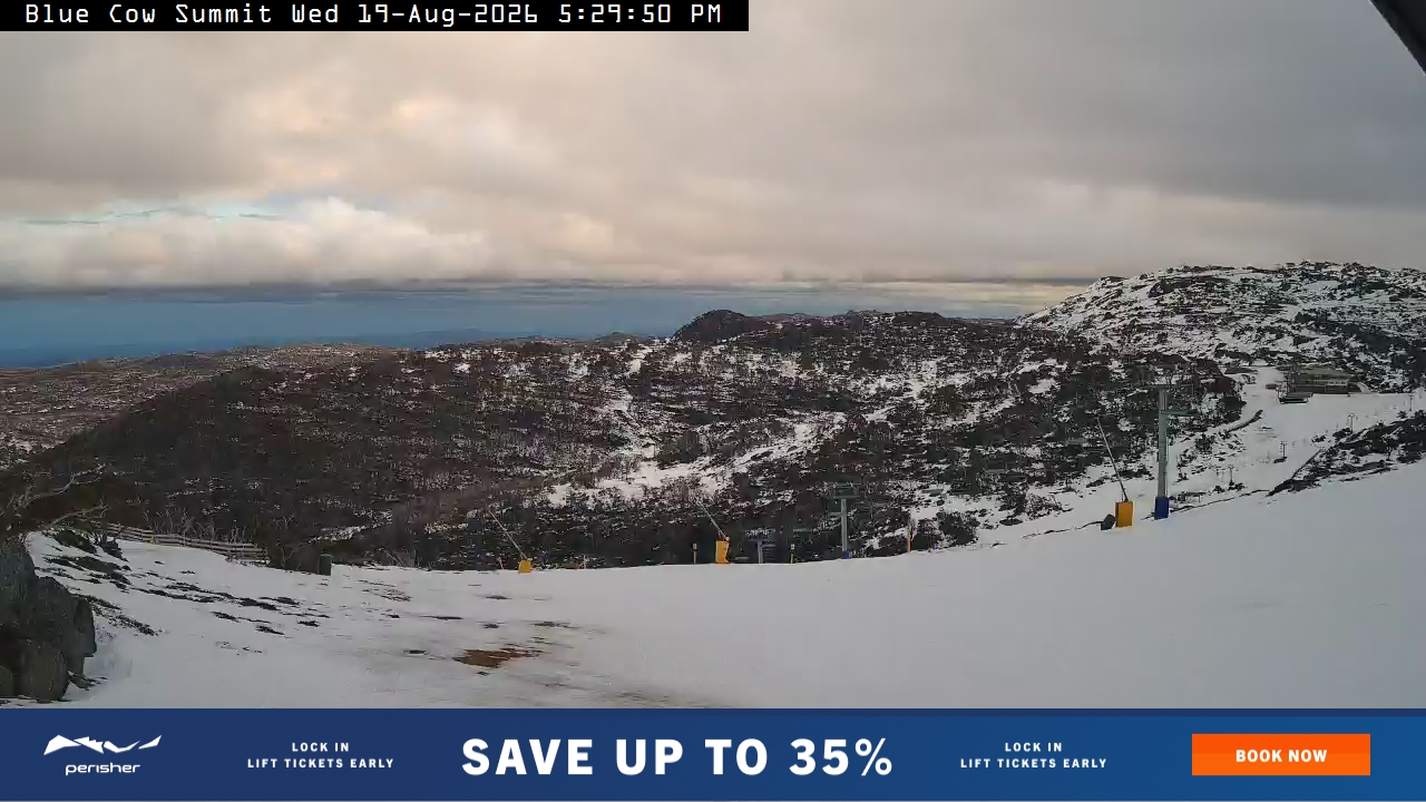 Perisher Blue Cow Summit snow cam captured at 19 August 2026 at 5:33 pm AEST