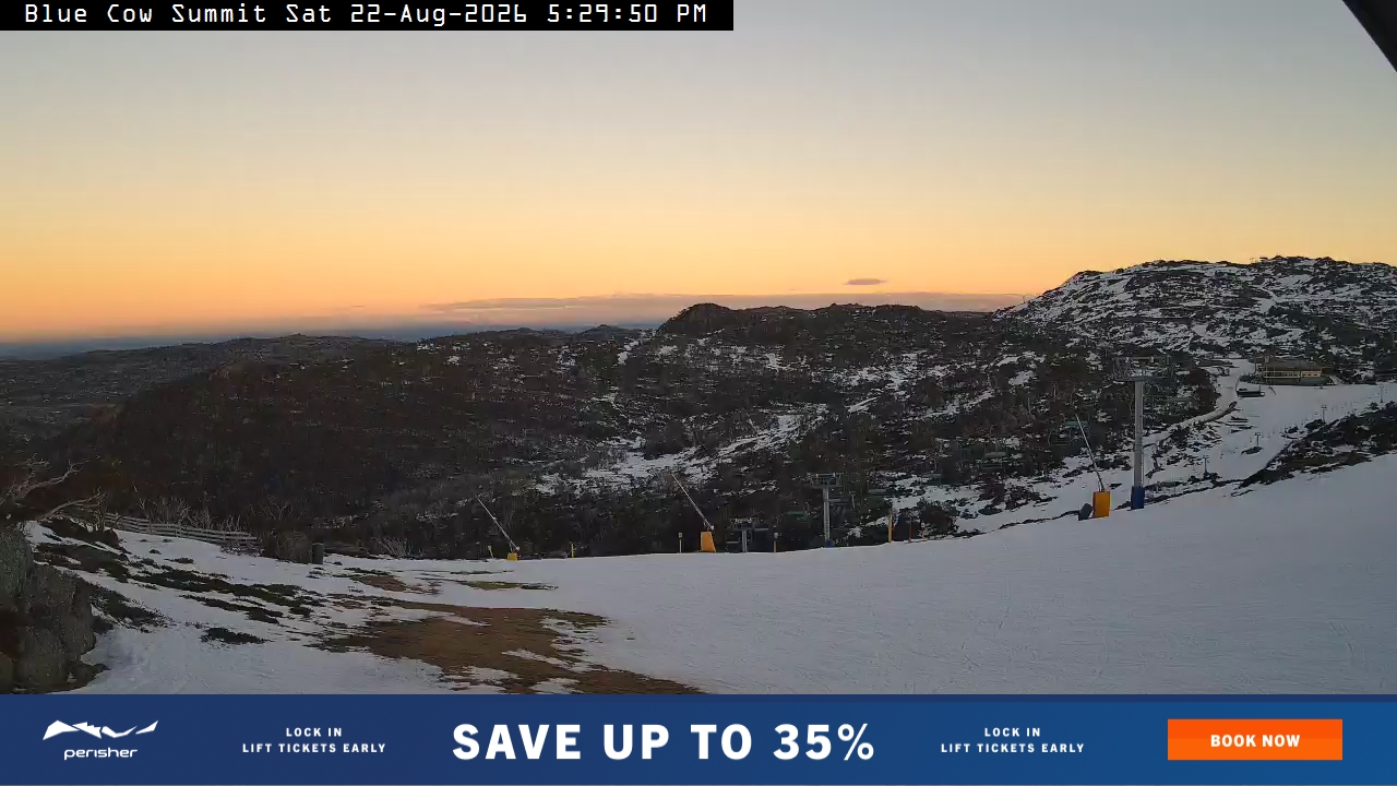 Perisher Blue Cow Summit snow cam captured at 22 August 2026 at 5:36 pm AEST