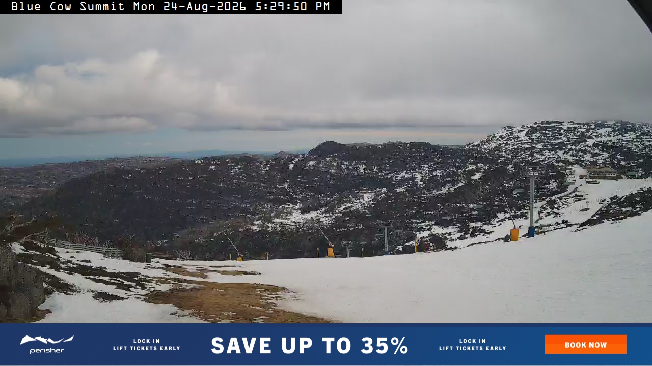 Perisher Blue Cow Summit snow cam captured at 24 August 2026 at 5:38 pm AEST