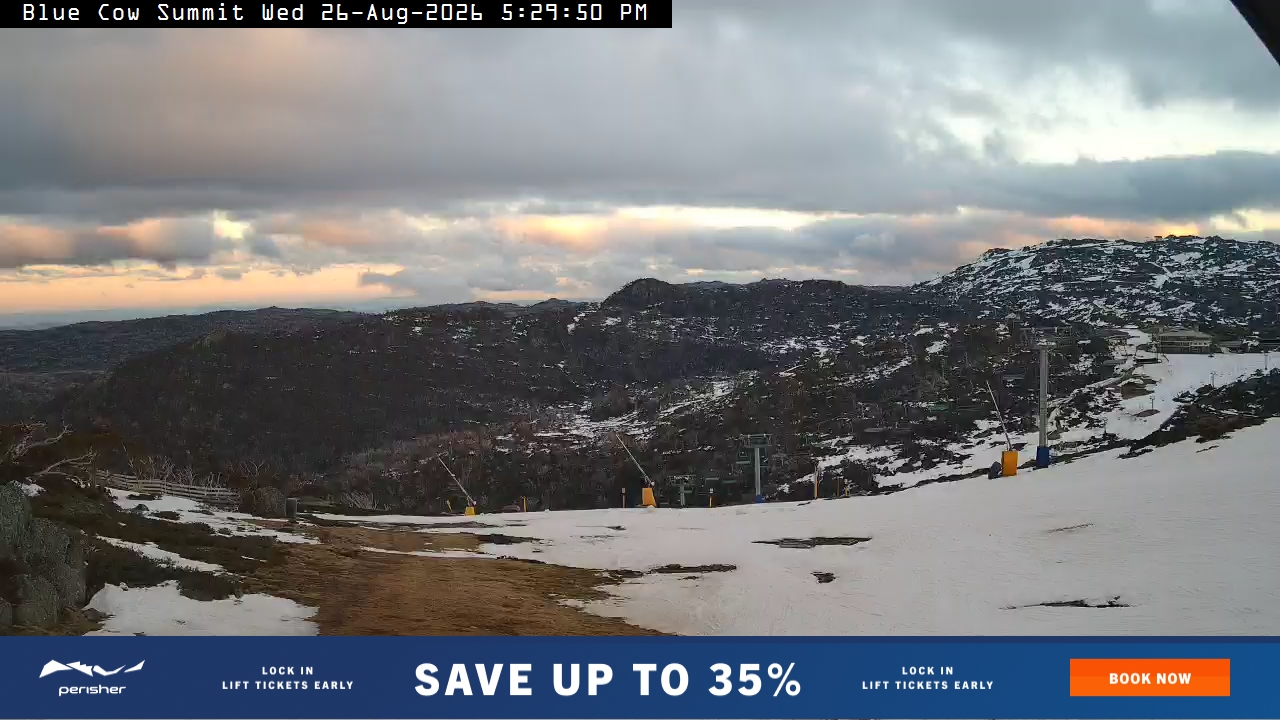 Perisher Blue Cow Summit snow cam captured at 26 August 2026 at 5:40 pm AEST
