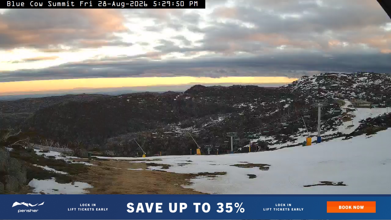 Perisher Blue Cow Summit snow cam captured at 28 August 2026 at 5:31 pm AEST