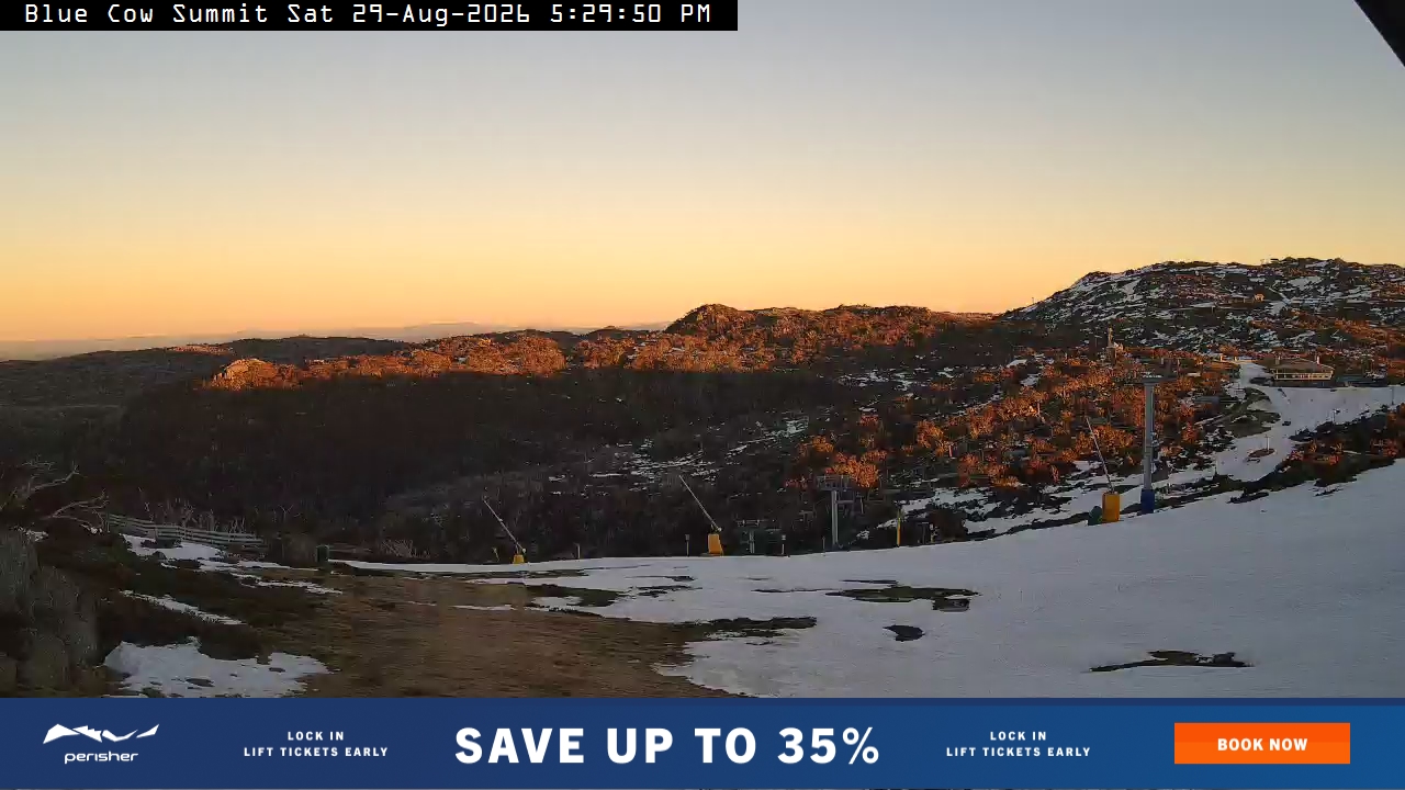 Perisher Blue Cow Summit snow cam captured at 29 August 2026 at 5:33 pm AEST