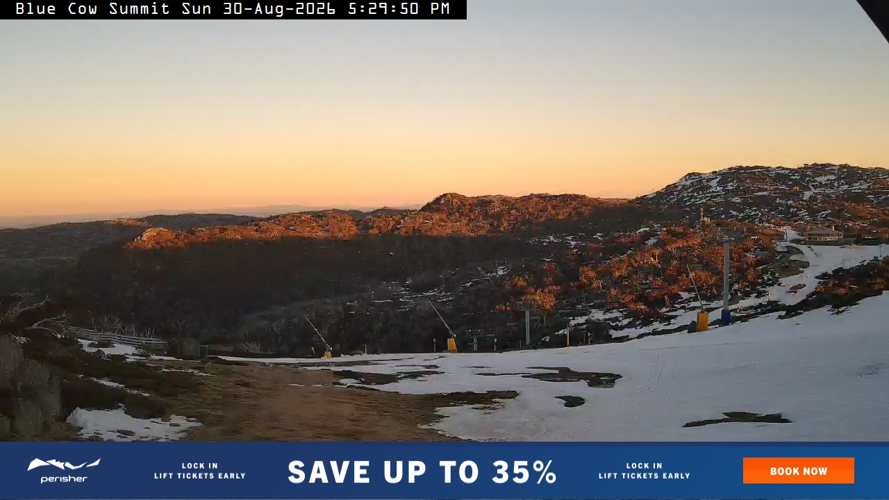 Perisher Blue Cow Summit snow cam captured at 30 August 2026 at 5:34 pm AEST