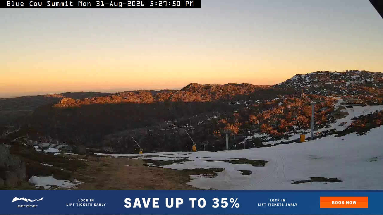Perisher Blue Cow Summit snow cam captured at 31 August 2026 at 5:35 pm AEST
