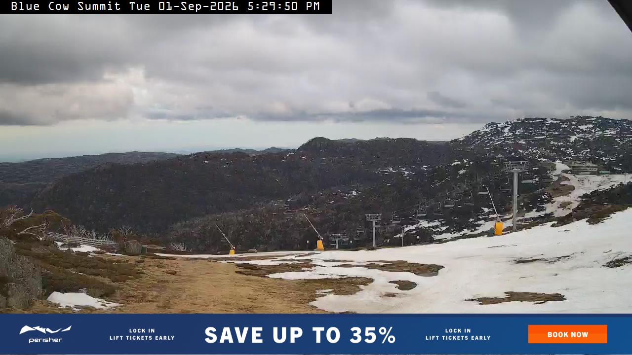 Perisher Blue Cow Summit snow cam captured at 1 September 2026 at 5:41 pm AEST
