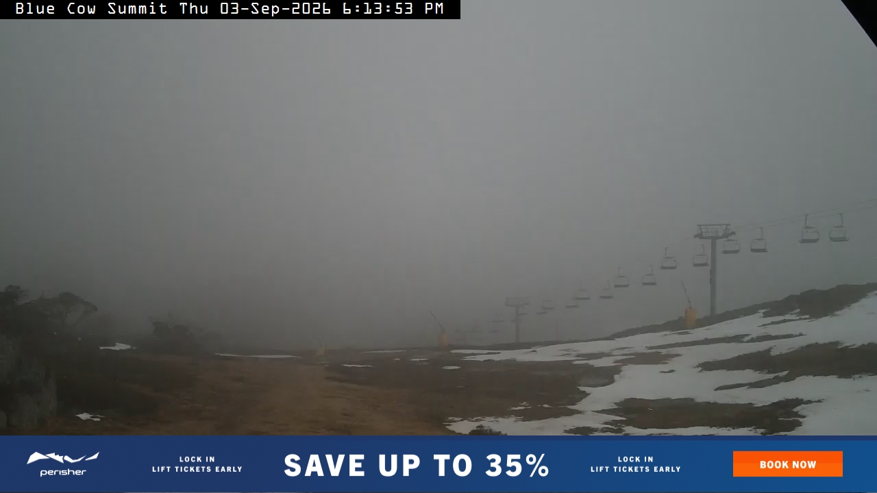 Perisher Blue Cow Summit snow cam captured at 3 September 2026 at 6:13 pm AEST