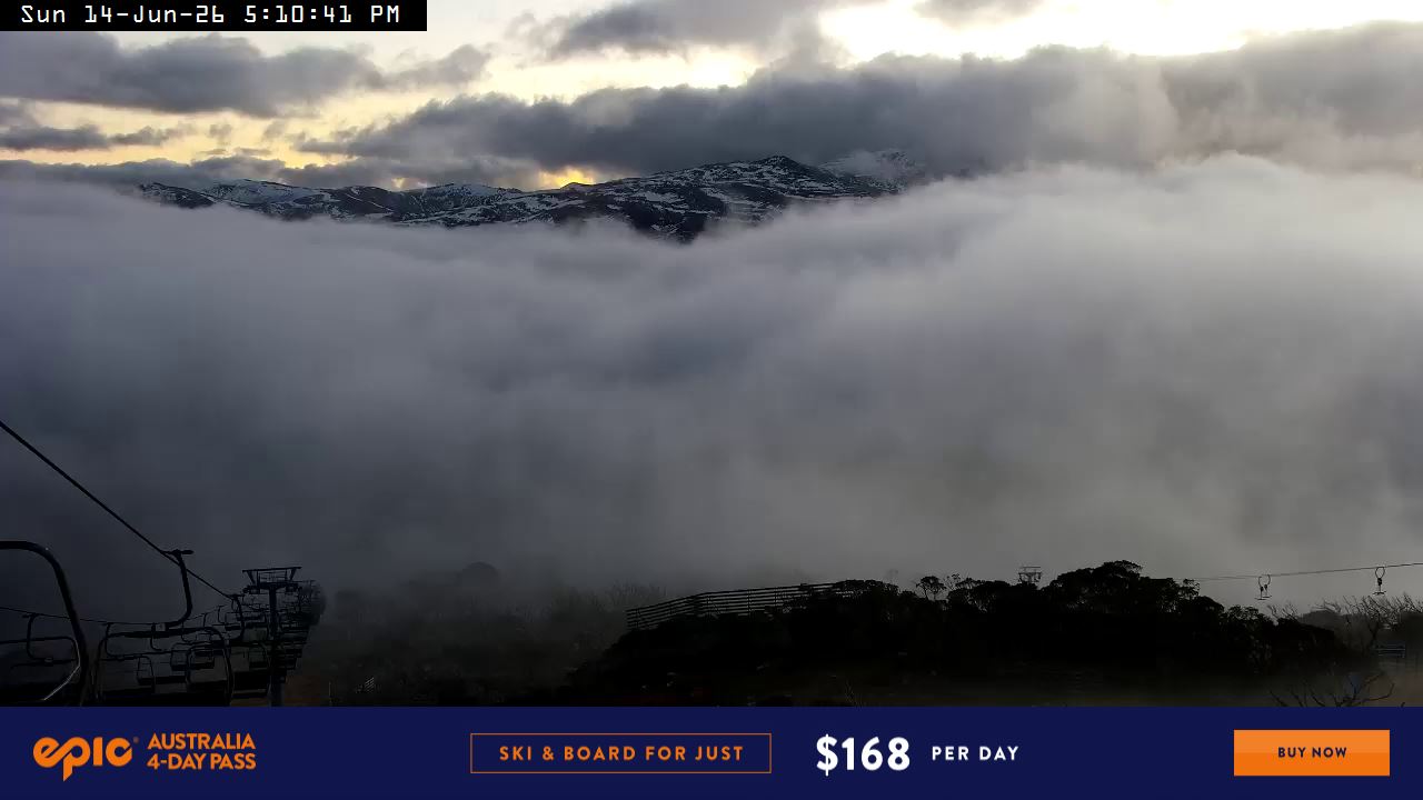 Perisher Top of Freedom snow cam captured at 14 June 2026 at 5:14 pm AEST