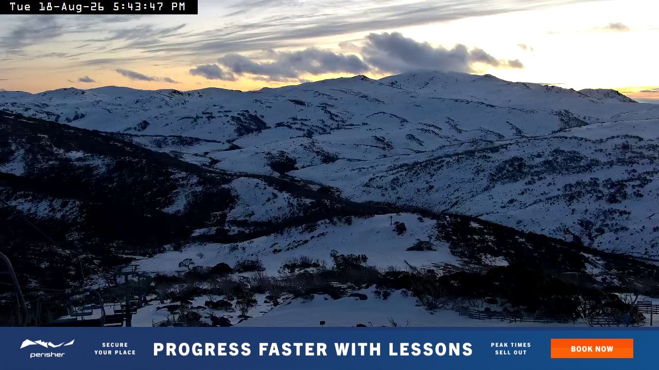 Perisher Top of Freedom snow cam captured at 18 August 2026 at 5:44 pm AEST