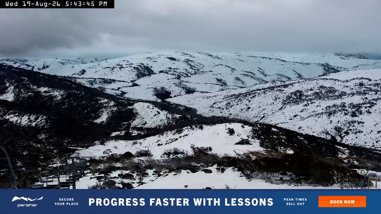 Perisher Top of Freedom snow cam captured at 19 August 2026 at 5:45 pm AEST