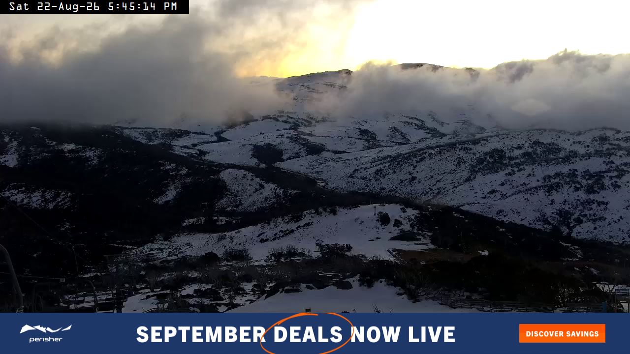 Perisher Top of Freedom snow cam captured at 22 August 2026 at 5:48 pm AEST