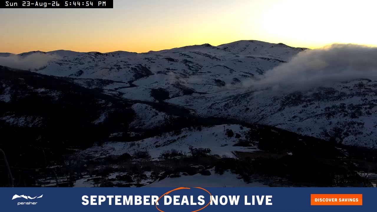 Perisher Top of Freedom snow cam captured at 23 August 2026 at 5:49 pm AEST