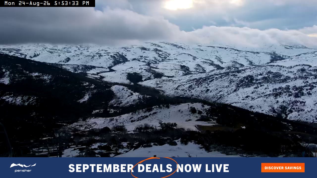 Perisher Top of Freedom snow cam captured at 24 August 2026 at 6:01 pm AEST