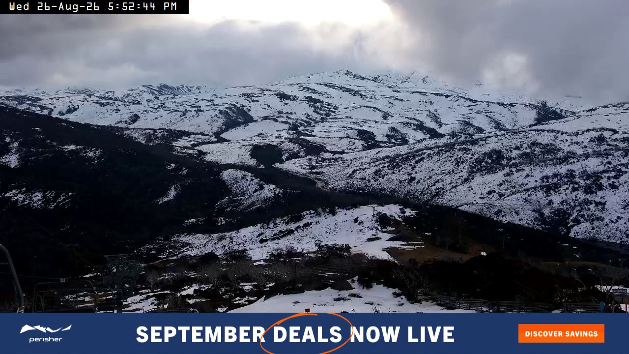 Perisher Top of Freedom snow cam captured at 26 August 2026 at 5:52 pm AEST