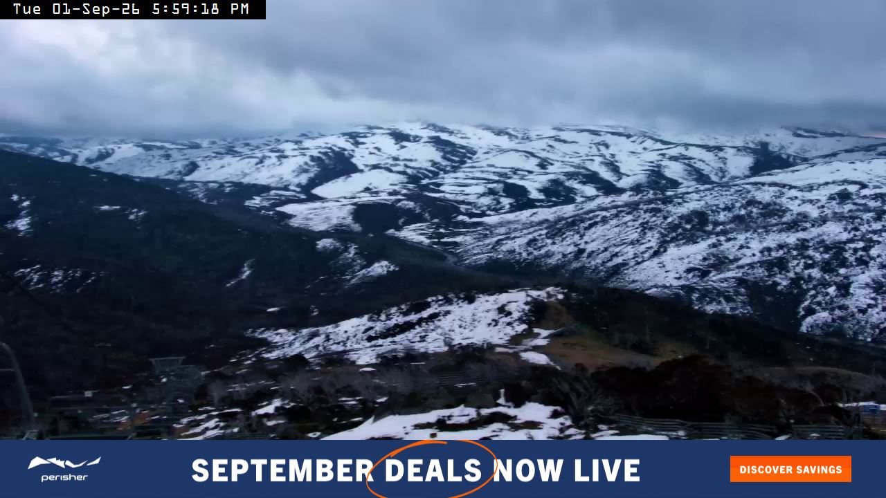 Perisher Top of Freedom snow cam captured at 1 September 2026 at 6:03 pm AEST