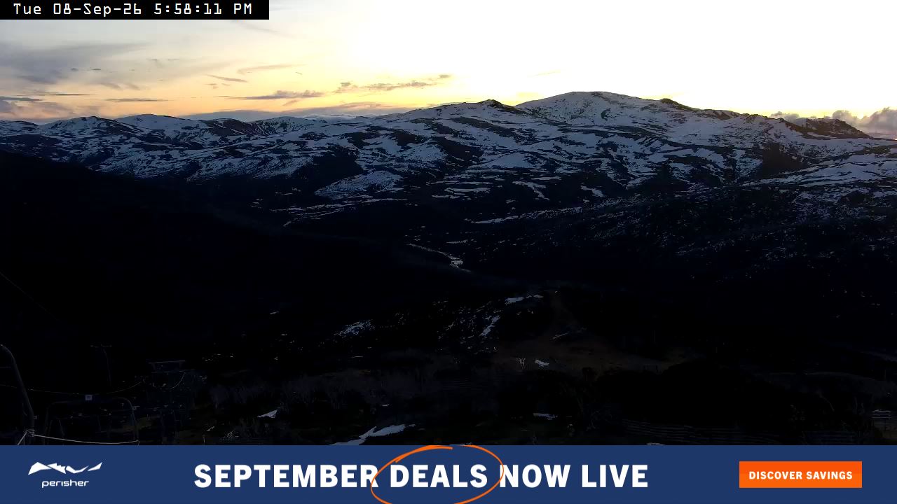 Perisher Top of Freedom snow cam captured at 8 September 2026 at 6:06 pm AEST